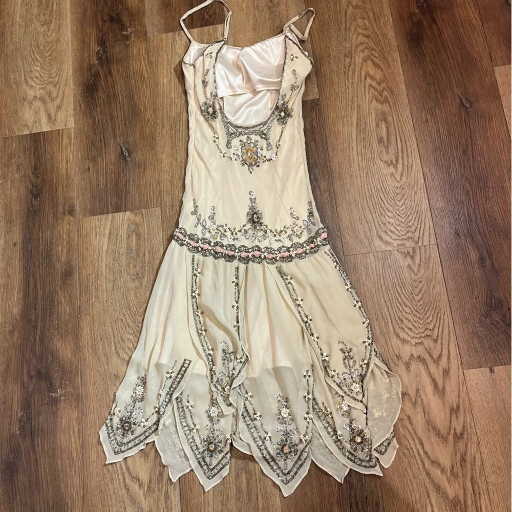 Vintage Y2K 100% Silk Beaded Dress Flapper Dress Vintage Silk Dress Fairy - Picture 8 of 9